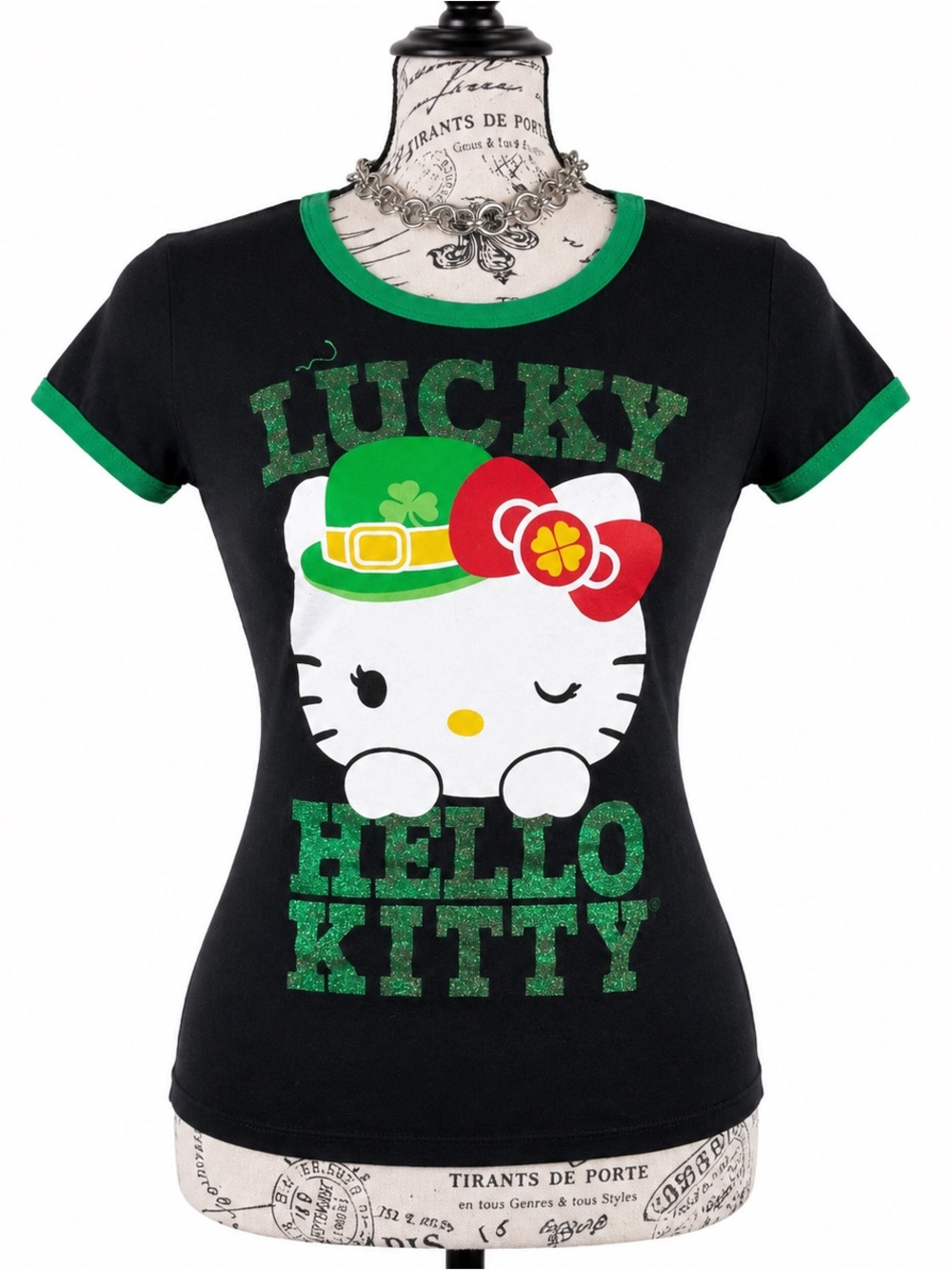 Hello Kitty Black Tee with Green Trim and Red Bow